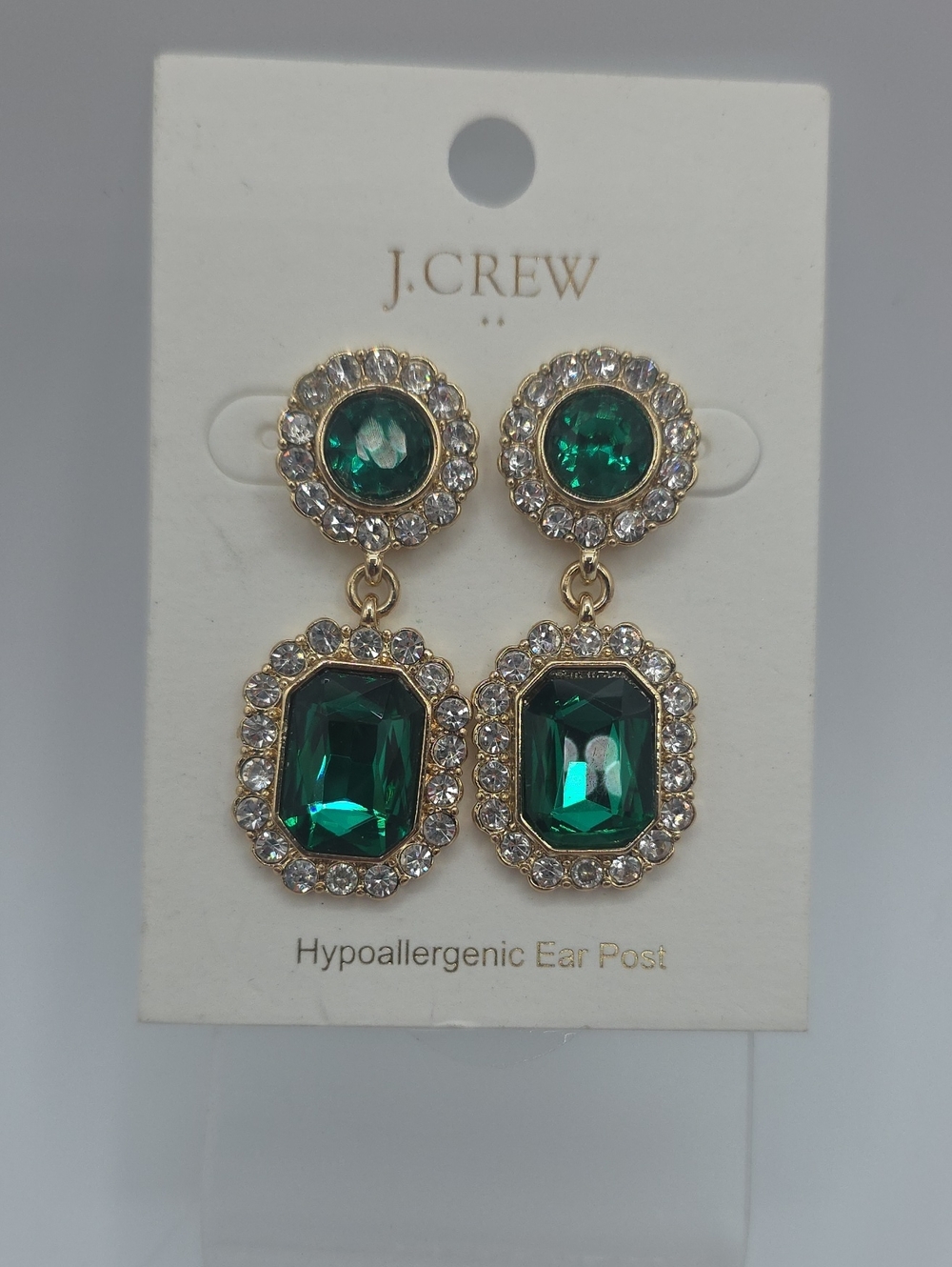 J. Crew Gold-Tone Emerald Green Crystal Drop Earrings